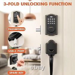 Black Smart Front Door Handle with Keypad Lock Set Keyless Electronic Deadb