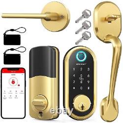 Fingerprint Front Door Lock Handle Set Keyless Entry Digital Smart Deadbolt GOLD