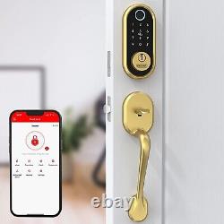 Fingerprint Front Door Lock Handle Set Keyless Entry Digital Smart Deadbolt GOLD