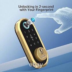 Fingerprint Front Door Lock Handle Set Keyless Entry Digital Smart Deadbolt GOLD