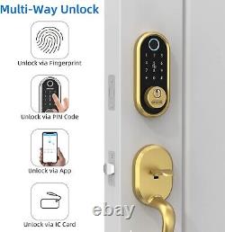 Fingerprint Front Door Lock Handle Set Keyless Entry Digital Smart Deadbolt GOLD