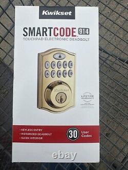 Kwikset SmartCode 914 Touchpad Electronic Deadbolt Door Smart Lock Brass NIB