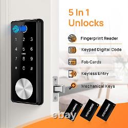 Smart Deadbolt Keyless Entry Door Lock 5 in 1 Fingerprint Bluetooth APP Key Fob