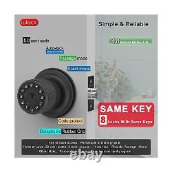 Smart Door Knob with Keypad and Key, Keyless Entry Door Lock with Rubber Grip