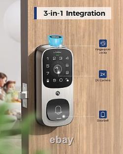 Smart Lock with 2K Camera 6 in 1 Camera Doorbell Fingerprint Keyless Entry Lock