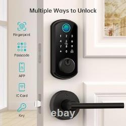 Smart WiFi Door Lock Keyless Entry Front Lock Handleset Fingerprint Black