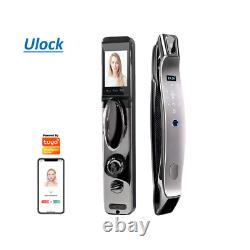 Smart door lock keyless tuya wifi fingerprint push pull home lock with camera