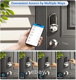 Veise Smart Lock For Front Door, 2 Lever Handles, Fingerprint Keyless Entry