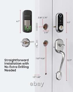 Ensemble de serrure de porte d'entrée intelligente WiFi, verrouillage sans clé par empreinte digitale SMONET avec clavier à code et pêne dormant