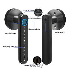 In French: Serrure de porte intelligente, serrure de porte sans clé avec poignée, serrure de porte à empreinte digitale avec T