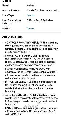 Kwikset Halo Touchscreen Wi-Fi Smart Door Lock Keyless Entry Bronze (ZZ150)


<br/>		<br/>La serrure de porte intelligente Wi-Fi Kwikset Halo Touchscreen sans clé en bronze (ZZ150)