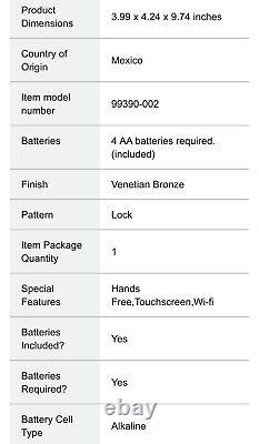 Kwikset Halo Touchscreen Wi-Fi Smart Door Lock Keyless Entry Bronze (ZZ150)<br/>
	
 <br/> 	 	La serrure de porte intelligente Wi-Fi Kwikset Halo Touchscreen sans clé en bronze (ZZ150)