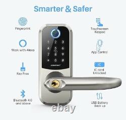 Serrure Porte À Empreinte De Doigt Smart Lock, Cornet 5-en-1 Clé D'entrée Sans Clé Verrure De Porte