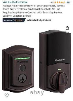 Serrure de porte intelligente Kwikset Halo Fingerprint Wi-Fi sans clé en bronze (YY77)