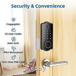 Serrure de porte sans clé 5 en 1, Serrure de porte intelligente avec verrouillage à pêne dormant, Empreinte digitale tactile/IC