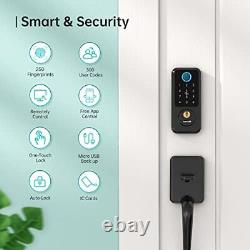 Serrure intelligente Wi-Fi, serrure de porte à entrée sans clé, serrure biométrique Wi-Fi noire