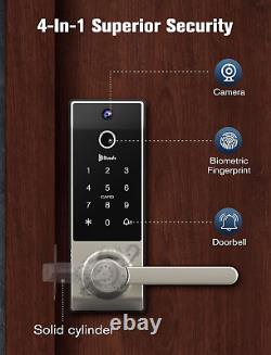 Serrure intelligente, caméra 3 en 1 + sonnette + serrure de porte sans clé à empreinte digitale, application WiFi