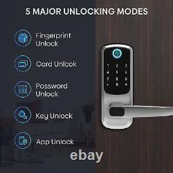 Serrure intelligente sans clé avec entrée par empreinte digitale, bouton de porte biométrique, contrôle via application et clé