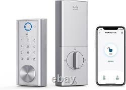 Traduisez ce titre en français : Serrure de porte intelligente Eufy Smart WiFi, serrure sans clé à empreinte digitale, verrou électronique à pêne dormant Bluetooth.